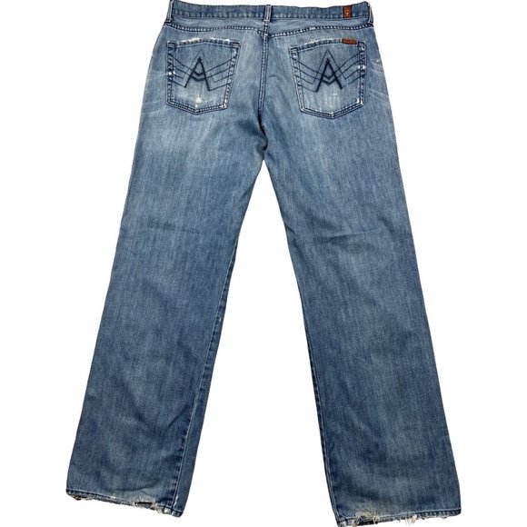 7 For All Mankind Men's Straight Leg Button Fly Blue jeans - Picture 4 of 6